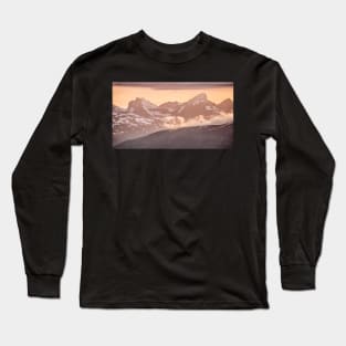 Fiery Sky, Snowy Mountains Long Sleeve T-Shirt